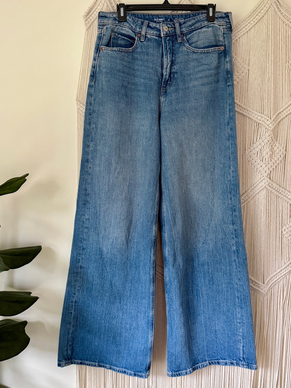Old Navy Drapey Denim Extra High-Rise Super Wide Leg Medium Denim Jeans 8 Tall